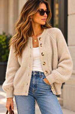 Sézane Emile Cardigan Beige Baby Alpaca Knit Button Front Sweater XS